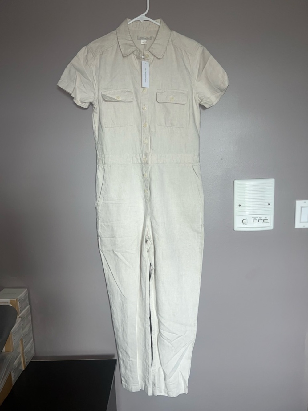 Woven Utility Jumpsuit in Light Cream - Picture 2 of 7